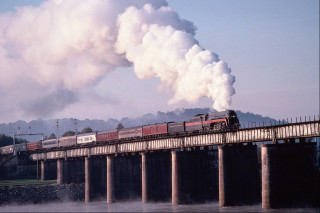 Train bridge smoke steam traveling - kodachrome free wallpaper for desktop