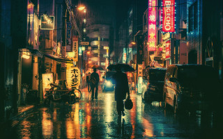Person walking street umbrella rain 7 - a street holding free wallpaper