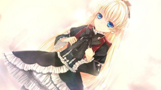 Anime girl blonde blueeyes black 2 - a black jacket free wallpaper for desktop