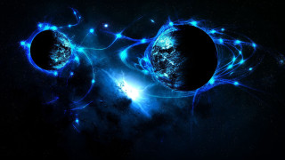 Planet blue stars black background - space free wallpaper