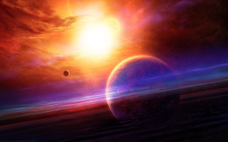 Space scene distant object foreground 8 - a bright sun in the distance free wallpaper