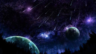 Planets sky stars trees painting 4 - two planet free wallpaper