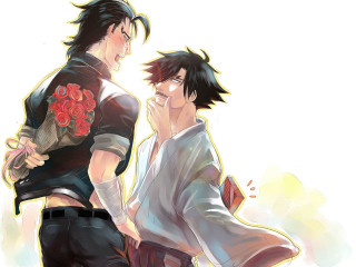 Anime characters flower rose shoulder - two anime character one free wallpaper