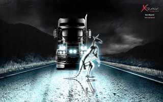 Truck skeleton road person lit - a skeleton free wallpaper