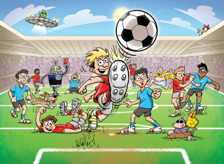 Cartoon soccer player kicking ball 2 - bertram brooker free wallpaper
