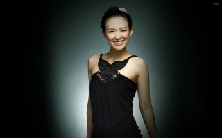 Woman black dress smiling camera 4 - chen lin free wallpaper