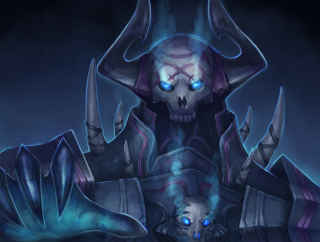Demonic blue eyes horns head 2 - a demonic looking demon free wallpaper