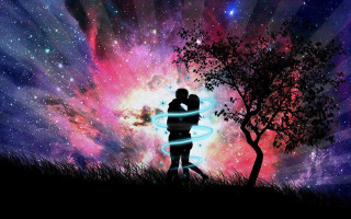 Couple kissing tree field colorful 8 - cosmic free wallpaper