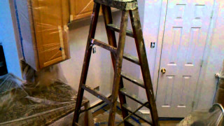 Ladder kitchen door open background - detailed oil painting free wallpaper for desktop