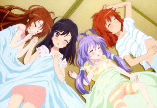 Three girls bed arms around - bed free wallpaper