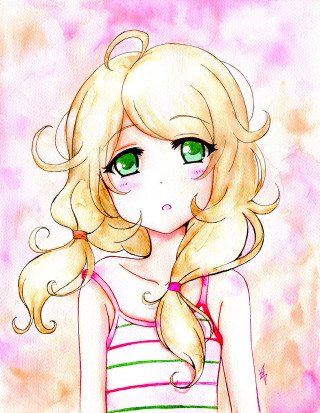 Girl long blonde hair green - neoexpressionism free wallpaper for mobile