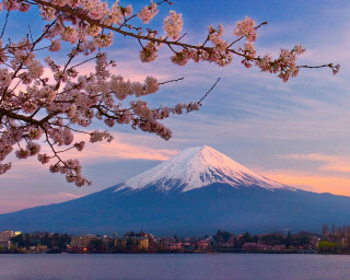 Mount fuji lake city autumn - a city in the foreground free wallpaper