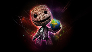 Knitted figure holding earth globe - its hand free wallpaper