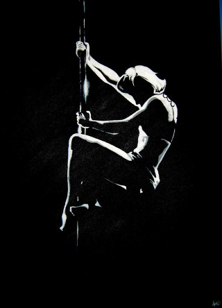 Woman holding pole black background - a charcoal drawing free wallpaper for mobile