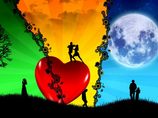 Couple heart grass full moon - a full moon in the background free wallpaper for desktop