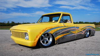 Yellow truck flames sky clouds - eric dinyer free wallpaper