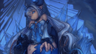 White haired elf woman blue - a blue chair free wallpaper