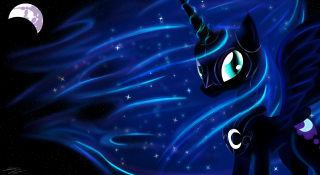 Black pony blue mane moon - a cartoon picture free wallpaper