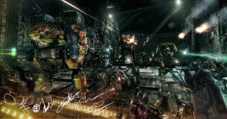 Futuristic city giant robot street - game art free wallpaper for desktop