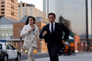 Man woman running street suit - action scene free wallpaper