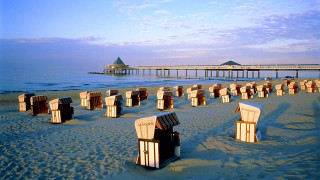 Beach pier beach chairs sand - german romanticism free wallpaper