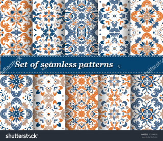 Blue orange seamless patterns ribbon - a set free wallpaper