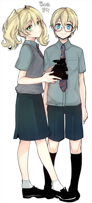 Anime characters arms around each - a tablet free wallpaper