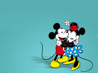 Mickey mouses kissing blue background - a white flower free wallpaper