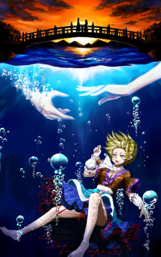 Woman floating water bubbles painting - a painting of a woman free wallpaper for mobile