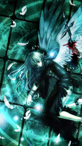 Girl wings sword birds stars - anime art free wallpaper for mobile