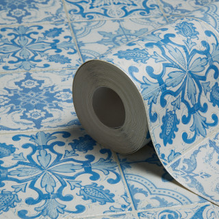 Blue white patterned paper floor - a roll of tape free wallpaper