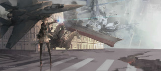 Woman jet city building man - cushart krenz free wallpaper