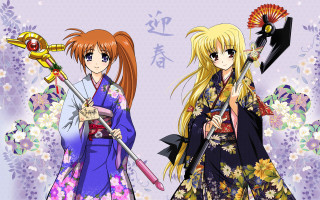 Anime girls umbrellas floral background - floral free wallpaper