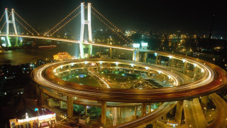 Large bridge city night lights - cao buxing free wallpaper
