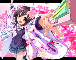 Girl pink flower box pointing - a box free wallpaper