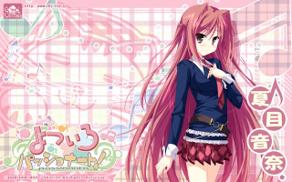 Pink haired girl blue shirt - musical note free wallpaper