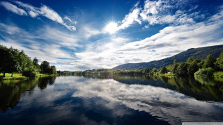 Lake mountain blue sky clouds 4 - lake free wallpaper