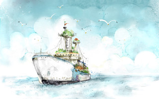 Boat lighthouse water birds drawing - diego gisbert llorens free wallpaper