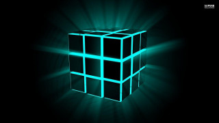 Glowing cube black background green - ernő rubik free wallpaper