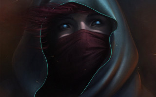 Red hair red mask cloth - dystopian art free wallpaper