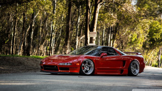 Red sports car parked road 2 - redshift free wallpaper