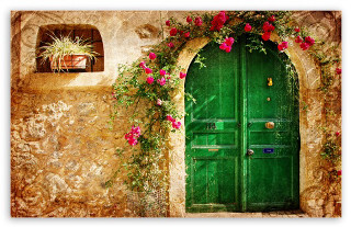 Green door flowered vine window - vine free wallpaper for desktop