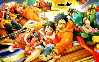 Anime characters boat snow santa - other character free wallpaper