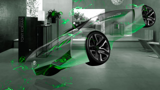 Futuristic car green black background - solarpunk free wallpaper for desktop