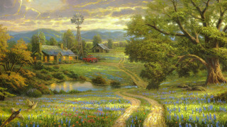Country scene house stream windmill - brothers hildebrandt free wallpaper