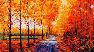 Forest path trees leaves painting 3 - oil painting free wallpaper