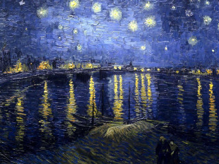 Starry night river bridge buildings 2 - the background and a man free wallpaper