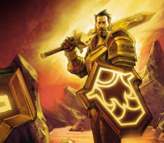 Man golden armor sword shield - cedric seaut keos masons free wallpaper for tablet