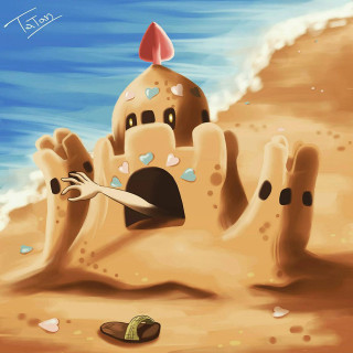Sand castle snail crawling hole - free beach wallpaper for tablet
