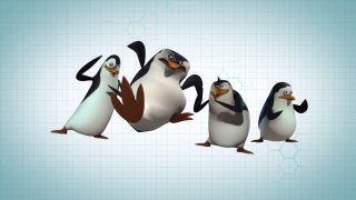 Penguins standing line blue background - a line free wallpaper